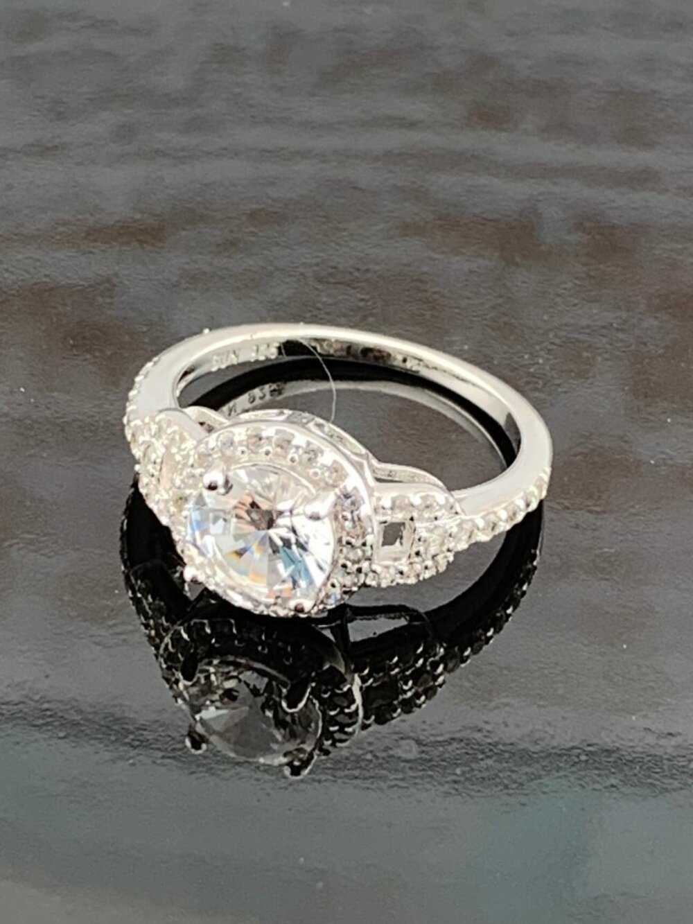 Halo Style CZ Engagement Promise Ring Bridal Gift Sterling Silver J1465
